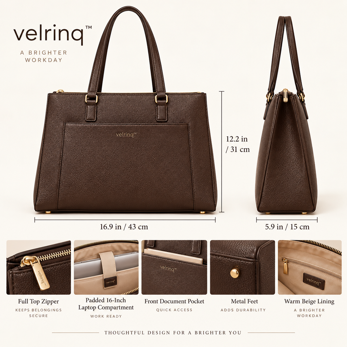 velrniq™ DeskFrame Structured Office Laptop Tote