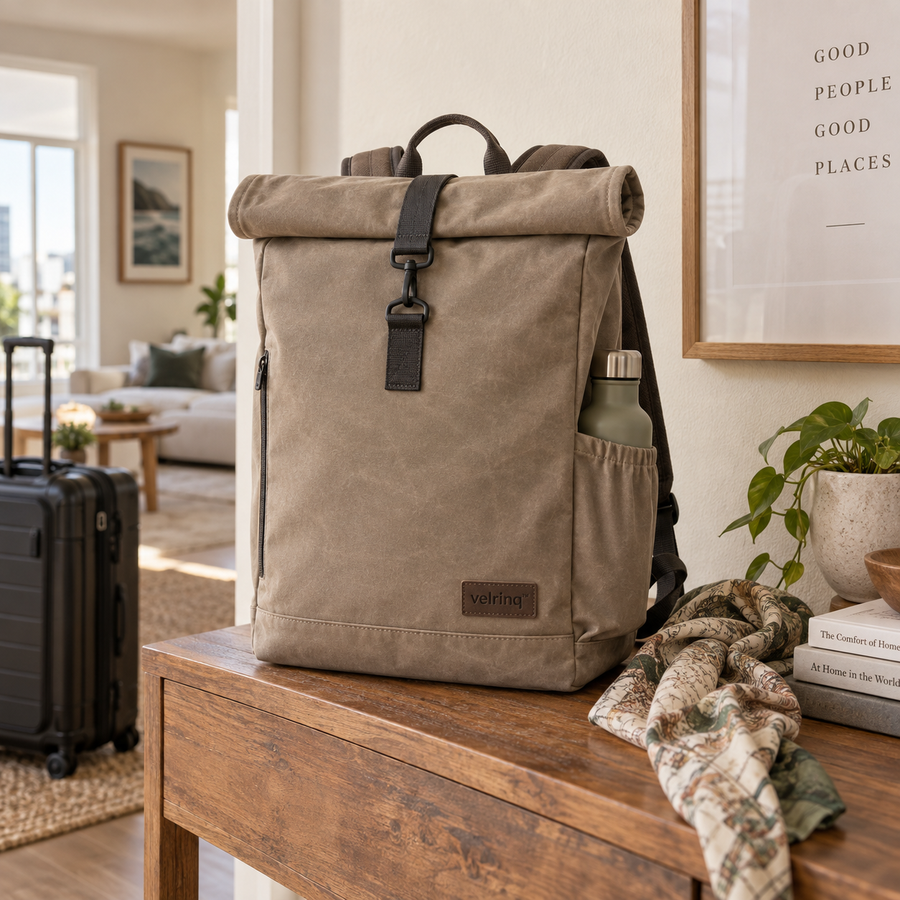 velrinq™ RouteVault Anti-Theft Roll-Top Travel Backpack