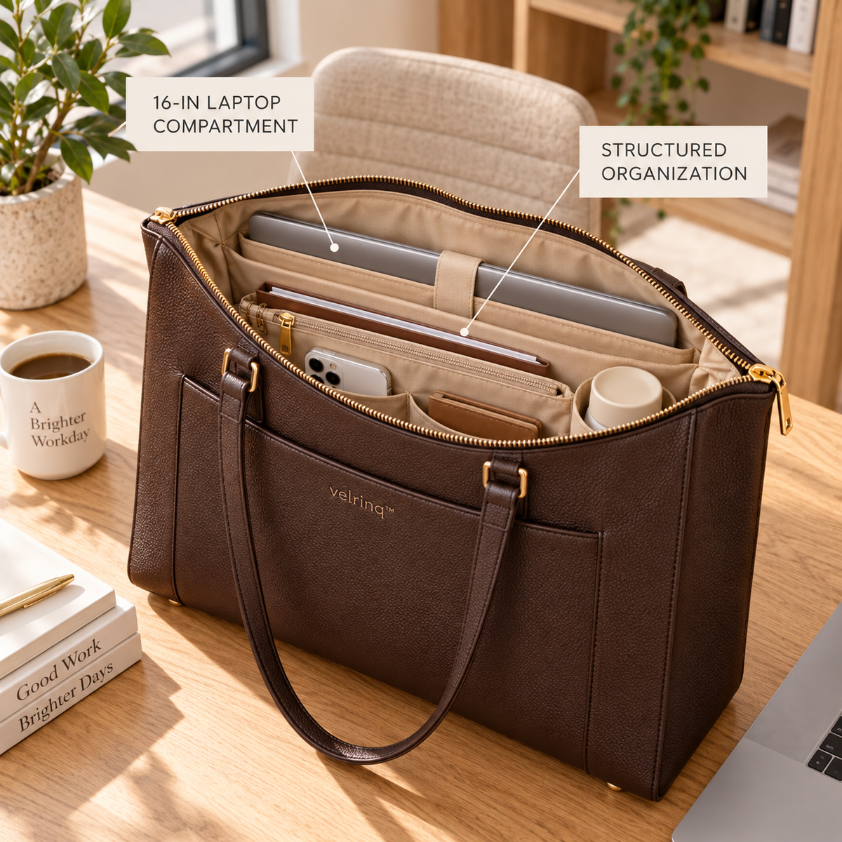 velrniq™ DeskFrame Structured Office Laptop Tote