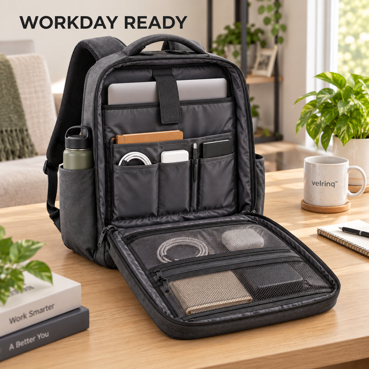velrniq™ MetroShield Water-Resistant Commuter Laptop Backpack
