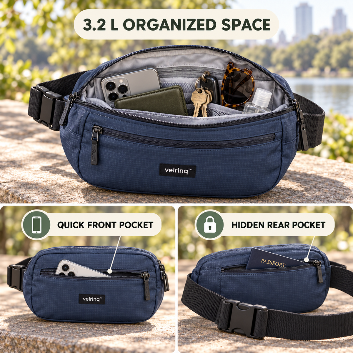 velrniq™ RainArc Adjustable Water-Resistant Waist Pack