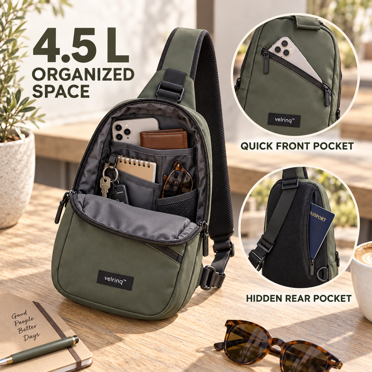 velrniq™ CrossPath Multi-Function Sling Chest Bag