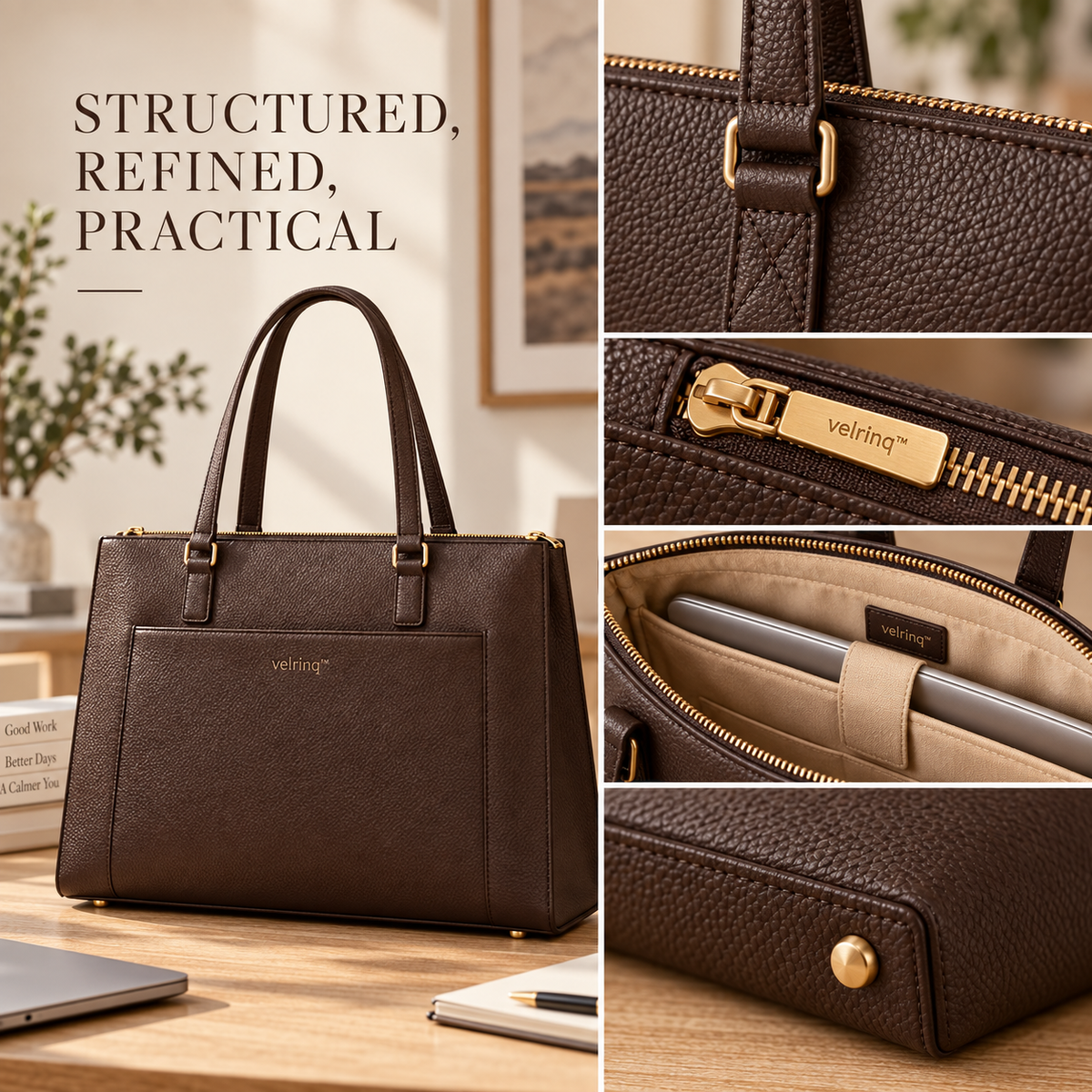 velrniq™ DeskFrame Structured Office Laptop Tote