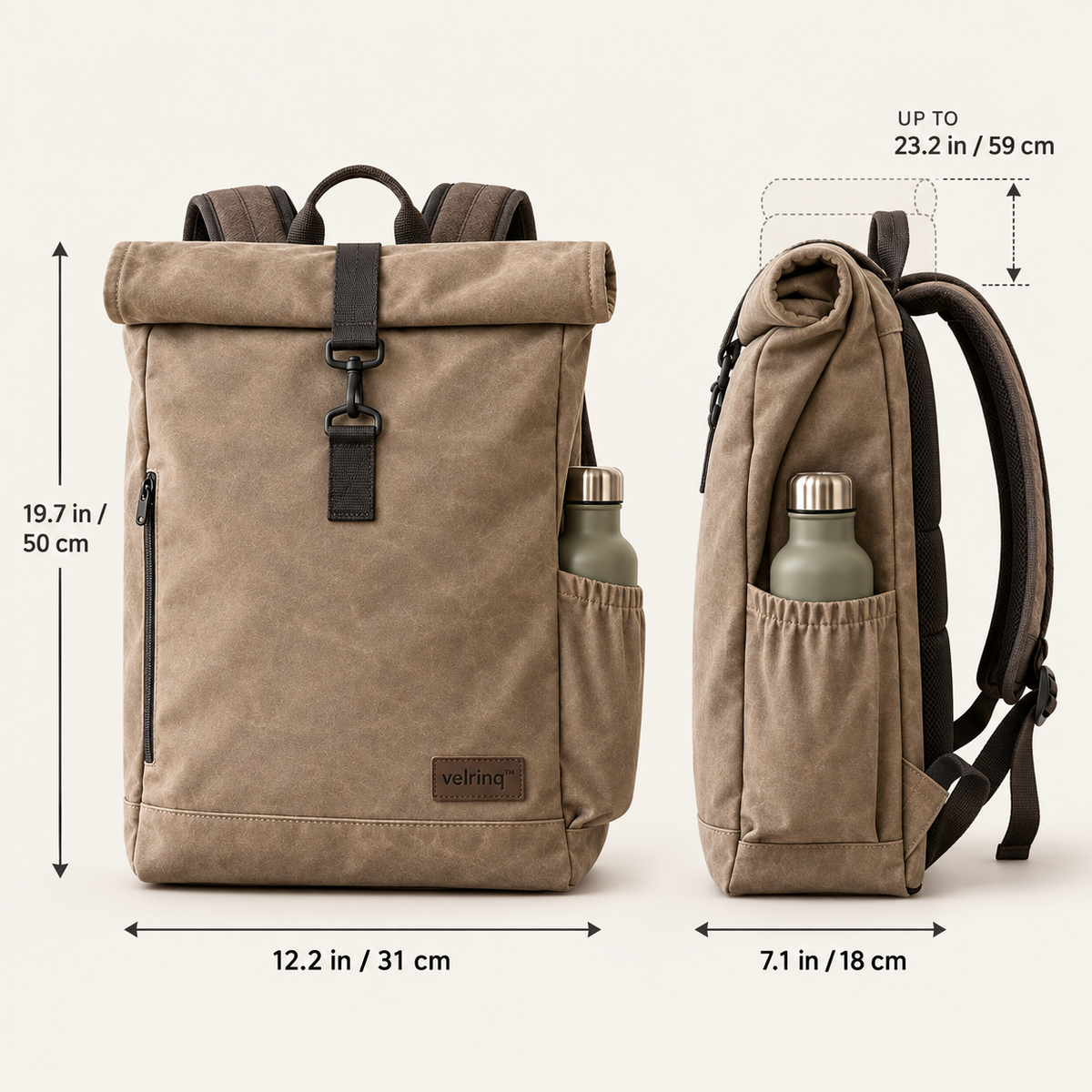 velrniq™ RouteVault Anti-Theft Roll-Top Travel Backpack