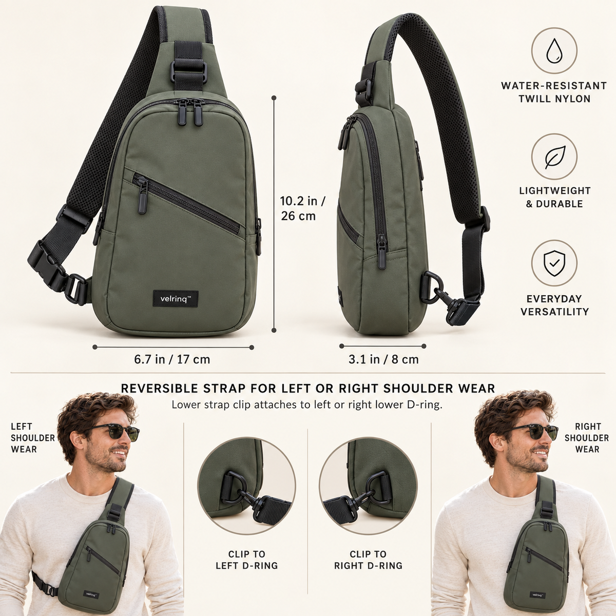 velrniq™ CrossPath Multi-Function Sling Chest Bag